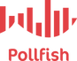 The logo of Pollfish, in bold red, it has a bar graph in the shape of a fish with the company name below